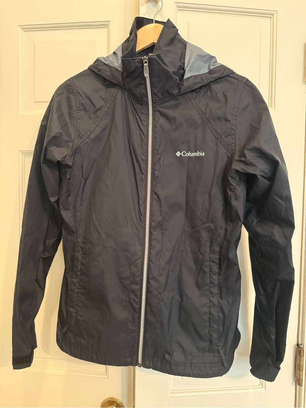 Columbia Kids Navy and Light Gray Hooded Rain Jacket
